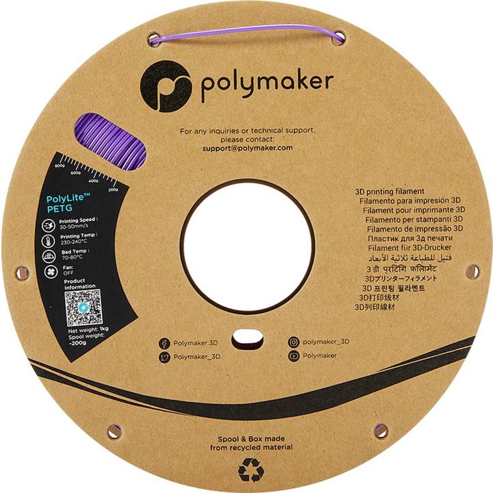 Actual product image Polymaker PB01008 PolyLite Filament PETG heat resistant, high tensile strength 1.75 (PETG, 1.75 mm, 1000 g, Violet)