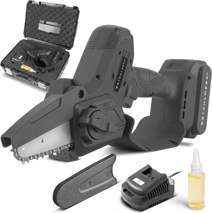 Produktbild Stahlwerk Mini Akku Kettensäge MAK-20 ST Brushless Handkettensäge 4,8 m/s mit 2000mAh Akku-Motorsäge (Akku Kettensäge)