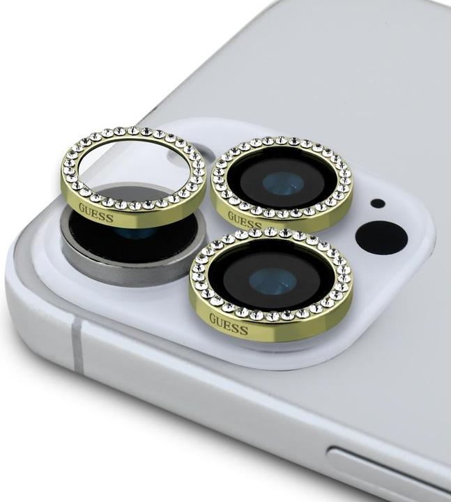 Produktbild Guess BP Rhinestone 2in1 Screen Protector and Camera Lens Set for iPhone 16 Pro Max - Gold (2 Stk., Apple iPhone 16 Pro Max)