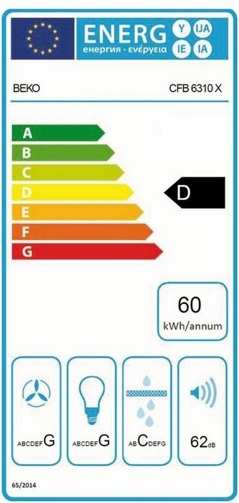 Energie-Label Beko CFB 6310 X - 160 m³/h - Abluft/Umluft - G - G - C - 62 dB (Wandhaube)