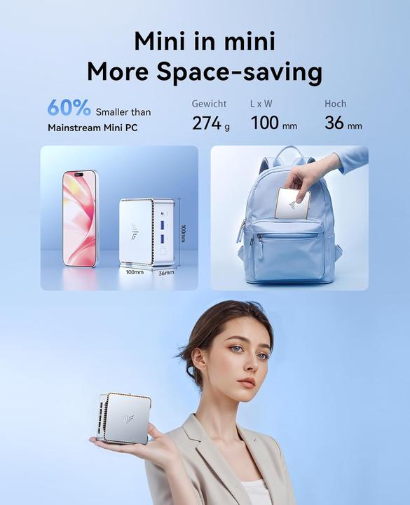 Actual product image NiPoGi Essenx E2 Mini PC mit 4K Dual Display (512 GB, 16 GB)