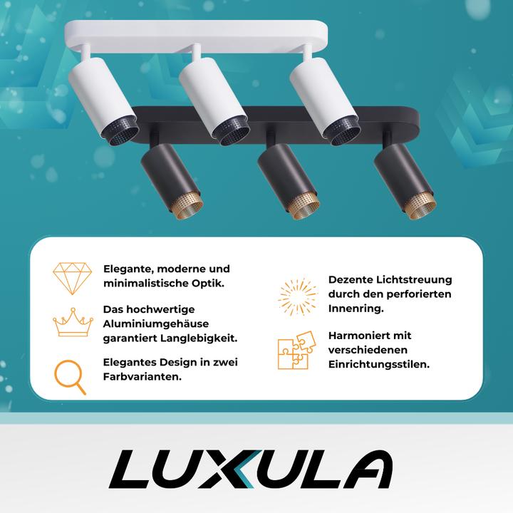 Actual product image Luxula Pivoting LED surface-mounted spot, 3-bulb, white/black (GU10)