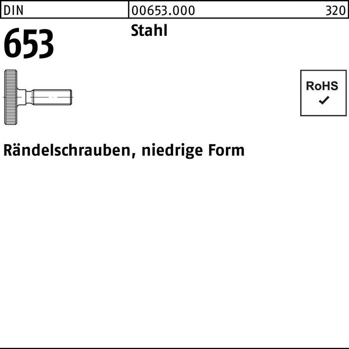 Produktbild Rändelschraube DIN 653 niedrige Form M 5 x 25 Stahl Stahl (25 Schrauben pro Stück)