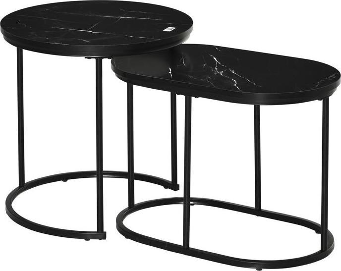 Image du produit Swisshandel24 Set de 2 tables d'appoint en design industriel, aspect marbre, table basse, table d'appoint (60 x 60.50 x 51 cm)