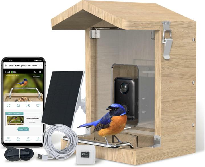 Sanilu Clean Sanilu Vogelfutterhaus mit Kamera mit Solarpanel, Grundfarbe