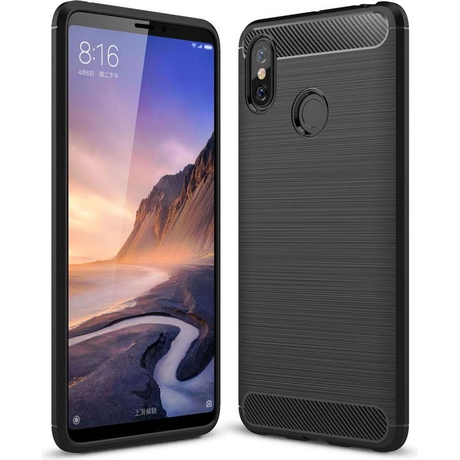 Screenguard Xiaomi Mi Max 3 Hülle Carbon Brushed Soft TPU (Xiaomi Mi Max 3), Smartphone Hülle, Schwarz