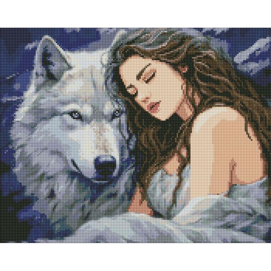 Ideyka Diamond Painting - Unter dem Schutz des Wolfes 40 x 50 mit Rahmen