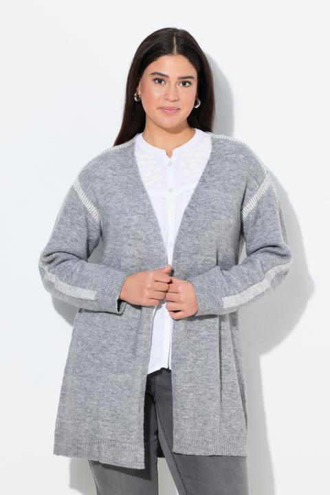 Image du produit Ulla Popken Long cardigan à manches longues et sans fermeture, coutures fantaisie (42, 44)
