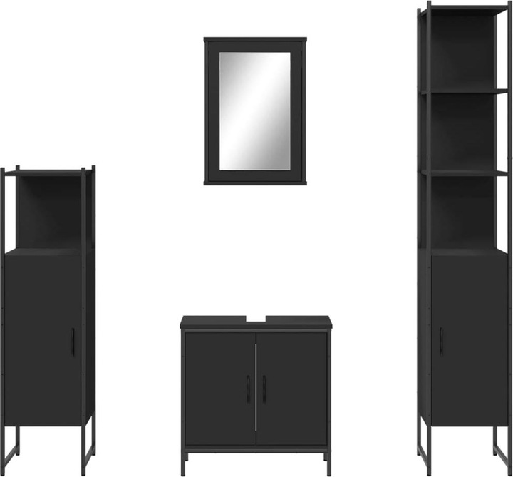 Immagine prodotto VidaXL Set di mobili da bagno Armadio con specchio Mobile per vanità Armadio da bagno 4 pezzi nero