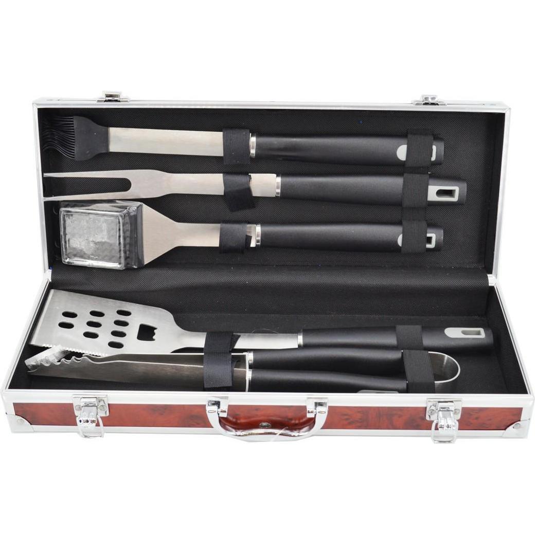 Master, Posateria BBQ, Barbecue MG114 Set di 5 pezzi di posate da barbecue in valigetta Pinze da barbecue Forchetta da