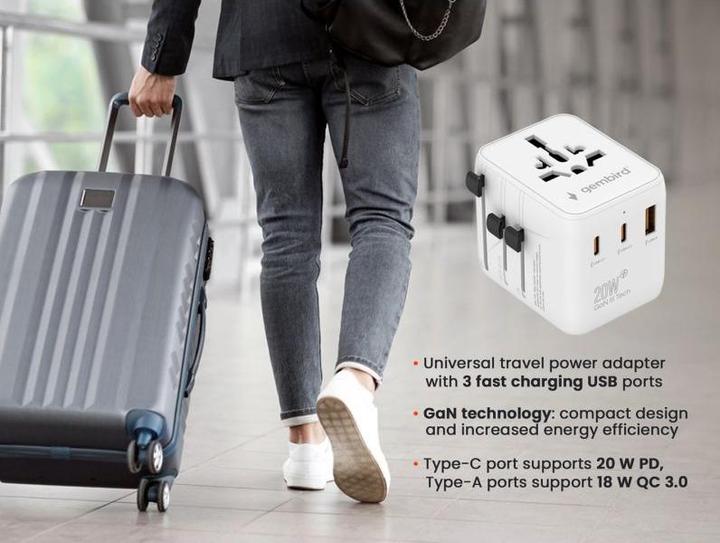 Produktbild Gembird Adapter TPA-1A2C20-01-W Universal travel power adapter, 20 W, white |
