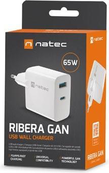 Produktbild Genesis Ladowarka sieciowa Natec Ribera Gan 1x USB-A + 1x USB-C 65W biala (65 W)