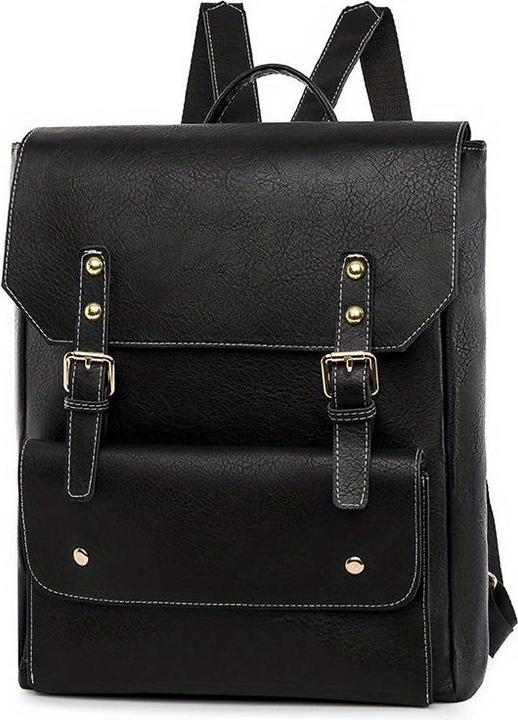 Produktbild Only-Bags.Store Vintage Schnalle Dekor Klappe Backpac, Preppy Style Schultasche, solide Farbe Laptop Daypack