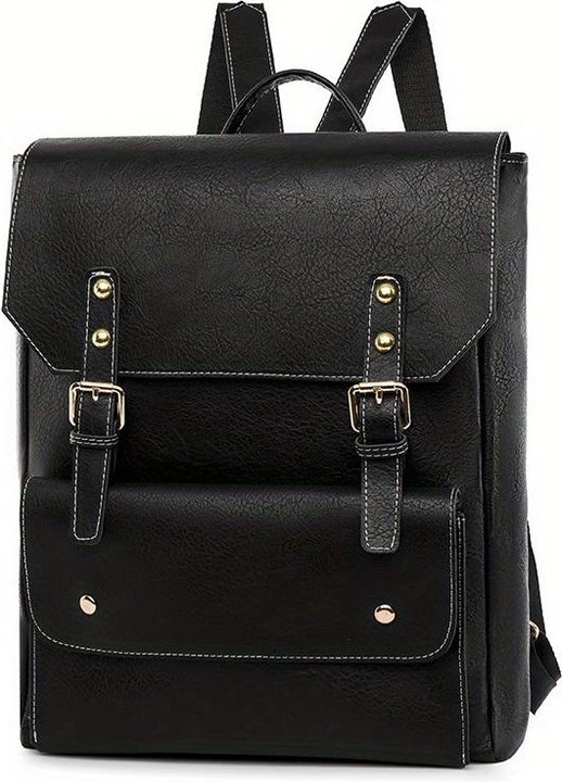 Only-Bags.Store Vintage Schnalle Dekor Klappe Backpac, Preppy Style Schultasche, solide Farbe Laptop Daypack