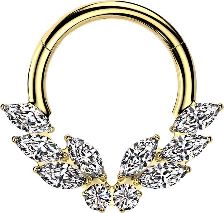 Produktbild Star Piercing Micro Segmentring klappbar vergoldet sechs Ovale und Schmetterling Kristalle silber (ohne Messing, Titan)