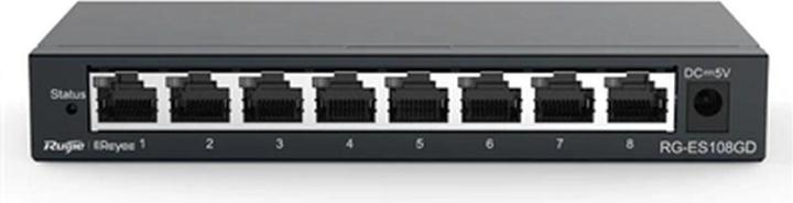 Actual product image Ruijie 8-port Gigabit unmanaged switch, 8 Gigabit RJ45 ports, steel case (8 ports)