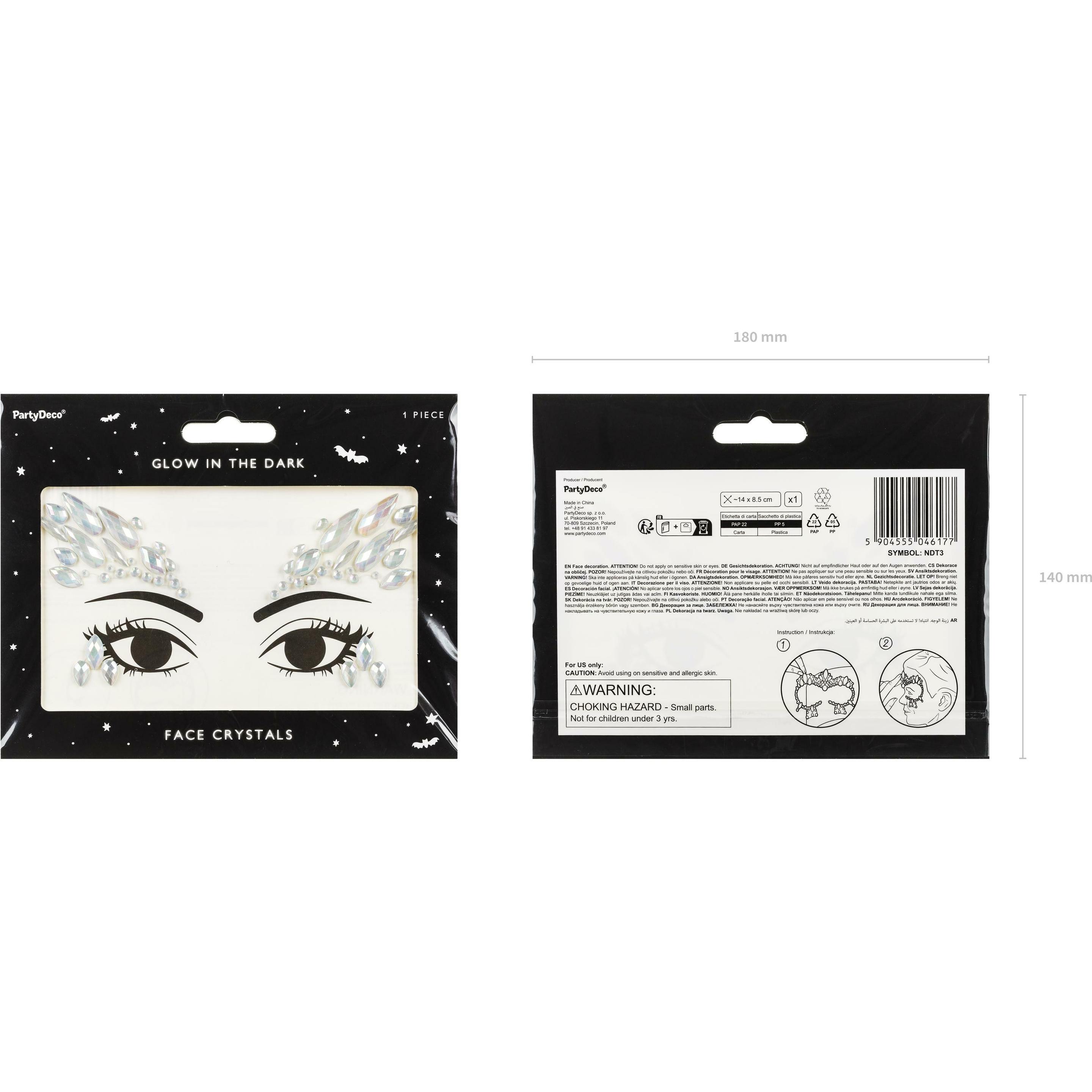 Thumbnail - Partydeco Gesichtsschmuck Kristalle silber, 14 x 8.5 cm