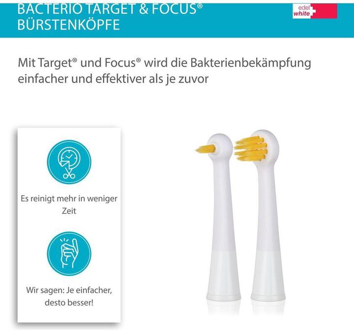 Image du produit Edel + White Bacterio Target&Focus Sonic Ersatzbürstenköpfe (2x)