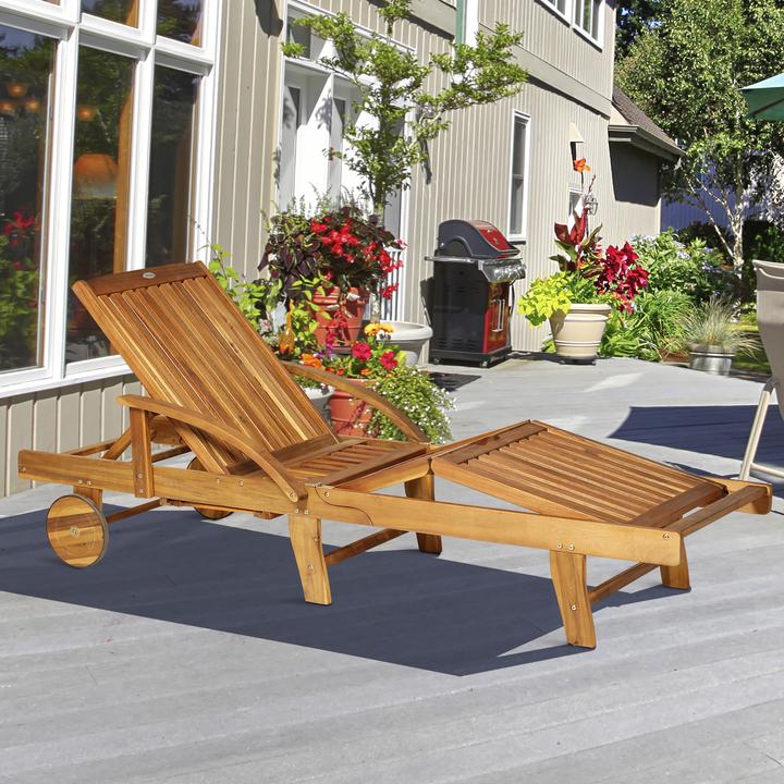 Produktbild Outsunny Klappbarer Gartenliegestuhl aus Tannenholz (195 cm)