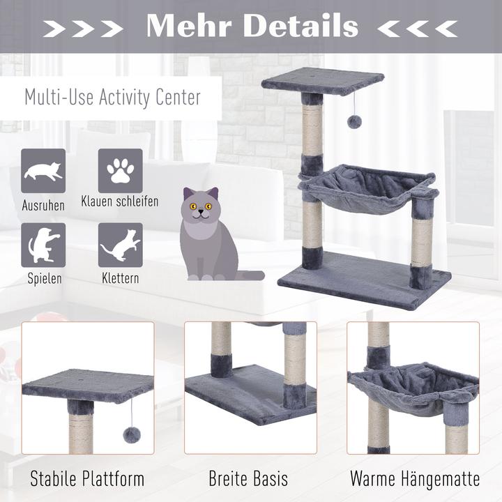 Produktbild PawHut Katzenbaum mit Sisalsäulen (70 cm, Grau)