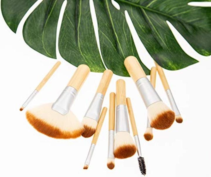 Actual product image Tools for Beauty T4B MIMO Set Travel Size Bamboo Makeup Brushes With Cotton Case 10 Pieces Brown (Set)