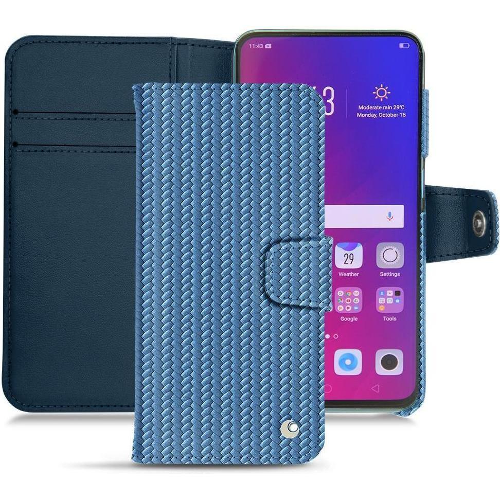 Noreve Lederschutzhülle Wallet (Oppo Find X), Smartphone Hülle, Blau