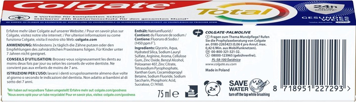 Valeurs nutritives et ingrédients Colgate Total Whitening (75 ml)
