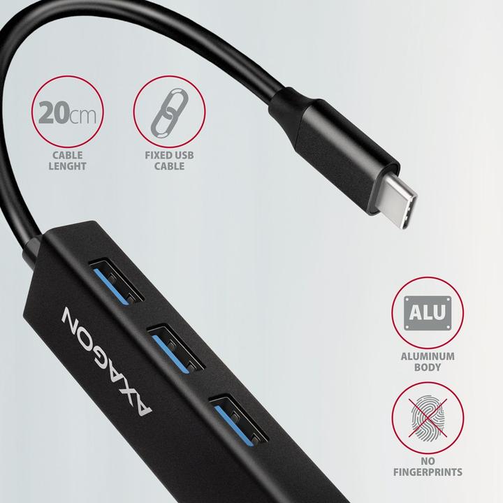 Produktbild Axagon HMC-GL3A USB-C-Hub, 3x USB-A, Gbit-LAN (USB-C, 4 Ports)
