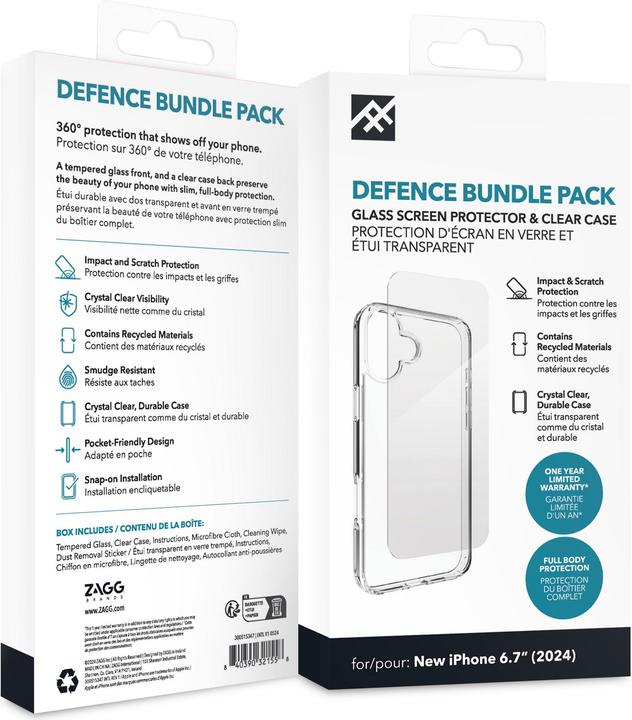 Actual product image Zagg If Defence Bndl Glass/Clear Case Apple Ip16 Plus Intl (1 pcs., Apple iPhone 16 Plus)