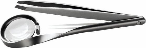 Produktbild Rubis Pinzette mit Lupe, schräg, Inox