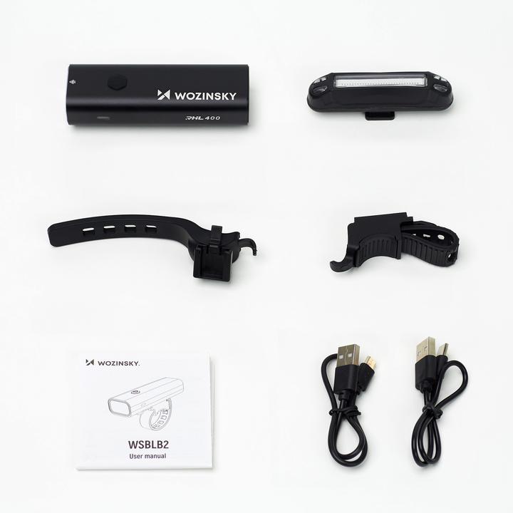 Productafbeelding Wozinsky WSBLB2 USB-C Fahrradlicht-Set vorne (400 lm) und hinten, Schwarz (400 lm, 100 lm)