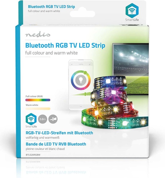 Actual product image Nedis SmartLife LED Strip | Bluetooth | RGB / Warm White | SMD | 2.00 m | IP20 | 2700 K | 380 lm | (Multicoloured, 200 cm, Indoor)