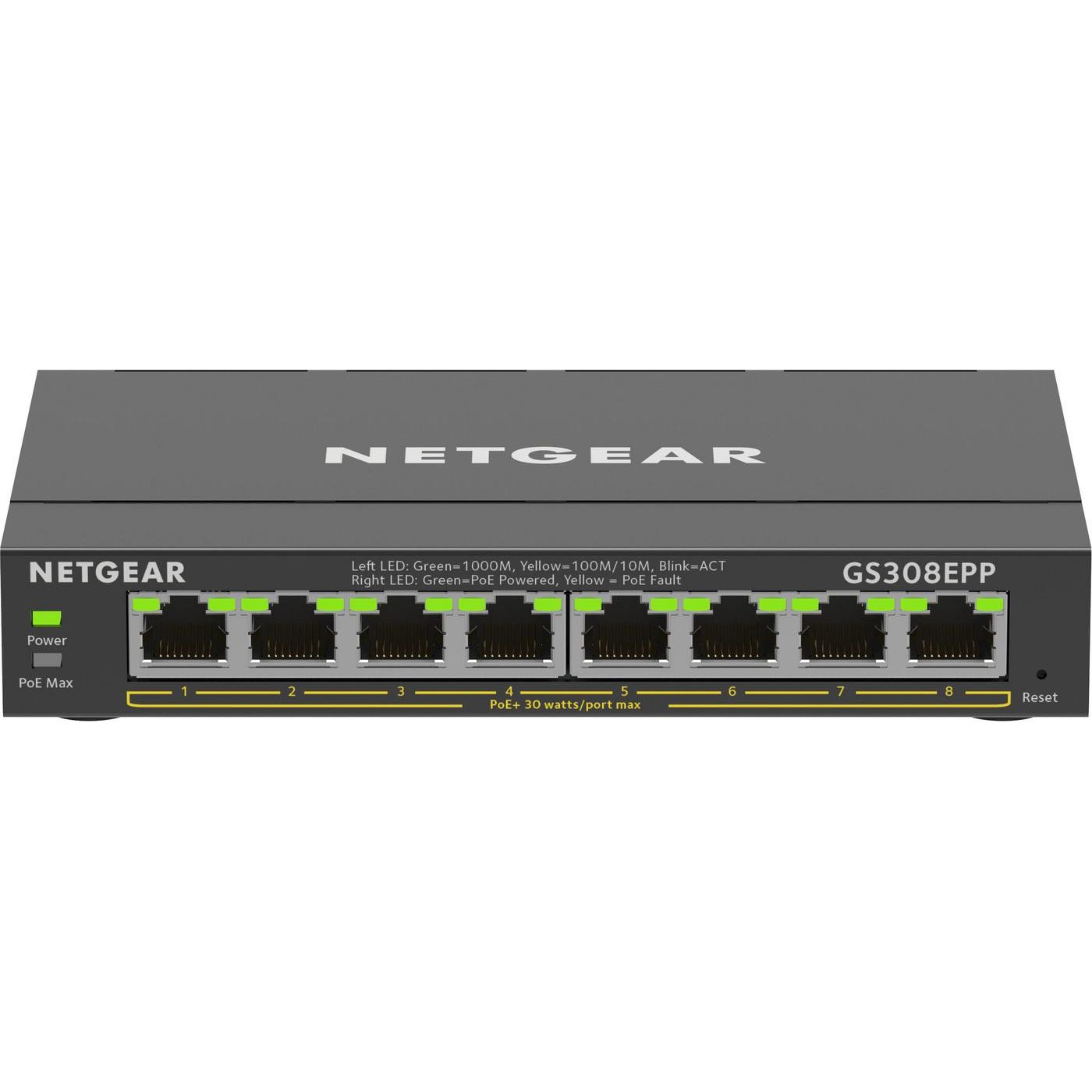 Netgear 8PT GE Plus Switch W/HI-PWR (8 porte), Switch di rete, Nero
