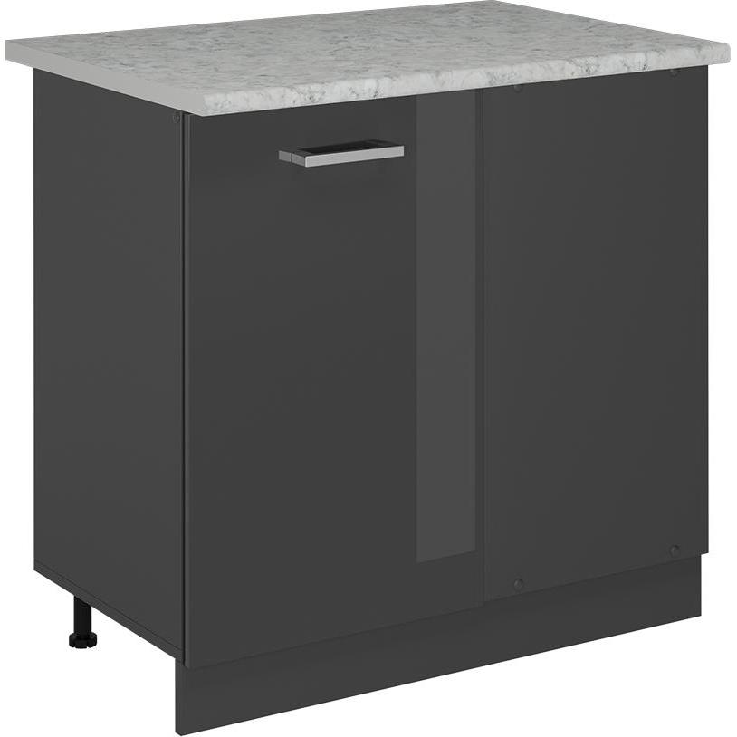 Vicco, Regal, Eckunterschrank R-Line, Anthrazit Hochglanz/Anthrazit, 86 cm AP Marmor