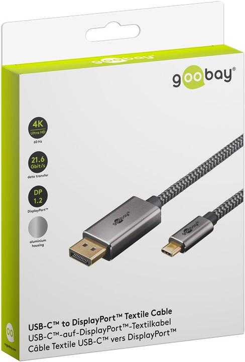 Image du produit Goobay USB-C-auf-DisplayPort-Textilkabel 4K @ 60 Hz, 2 m, schwarzsilber (2 m)