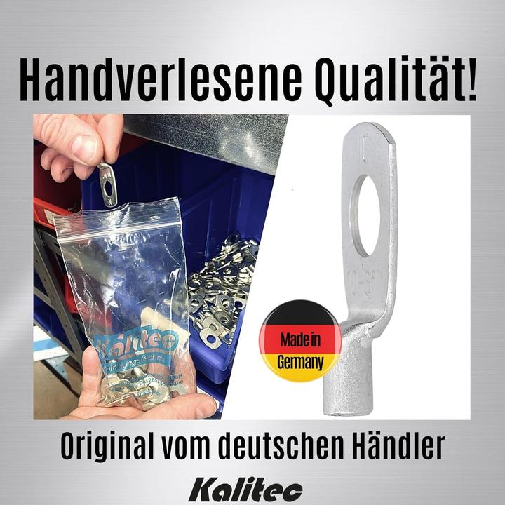Produktbild Kalitec 10 Stück HR6-10 Handelsübliche Rohrkabelschuhe 6mm² M10 I ohne Sichtloch I Made in Germany