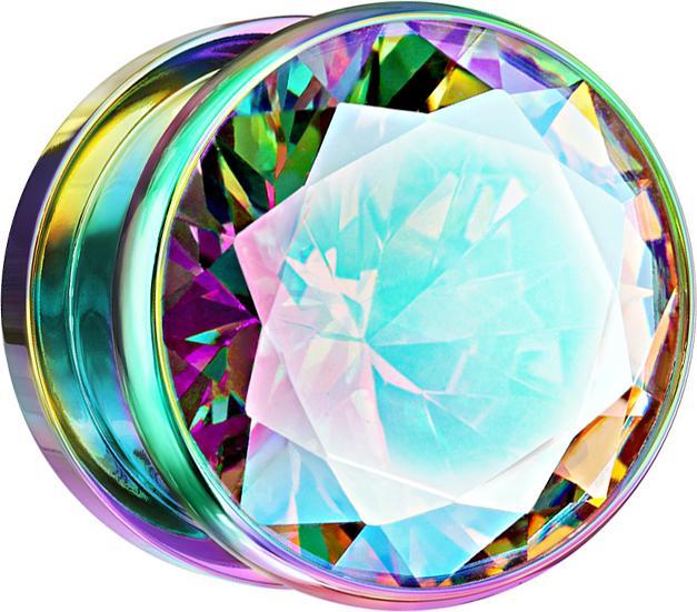 Produktbild Star Piercing Flesh Plug farbig mit grossem Kristall multicolor (ohne Messing, Chirurgenstahl 316L)