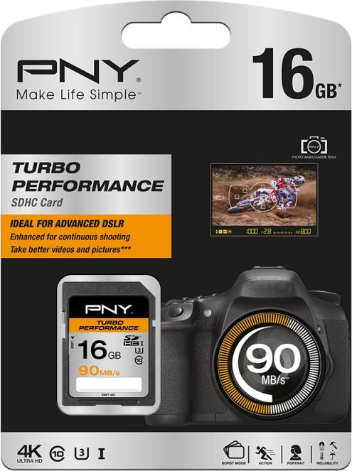 Actual product image PNY SDHC Card 16GB Turbo Performance UHS-I (16 GB, SDHC, U3, UHS-I)