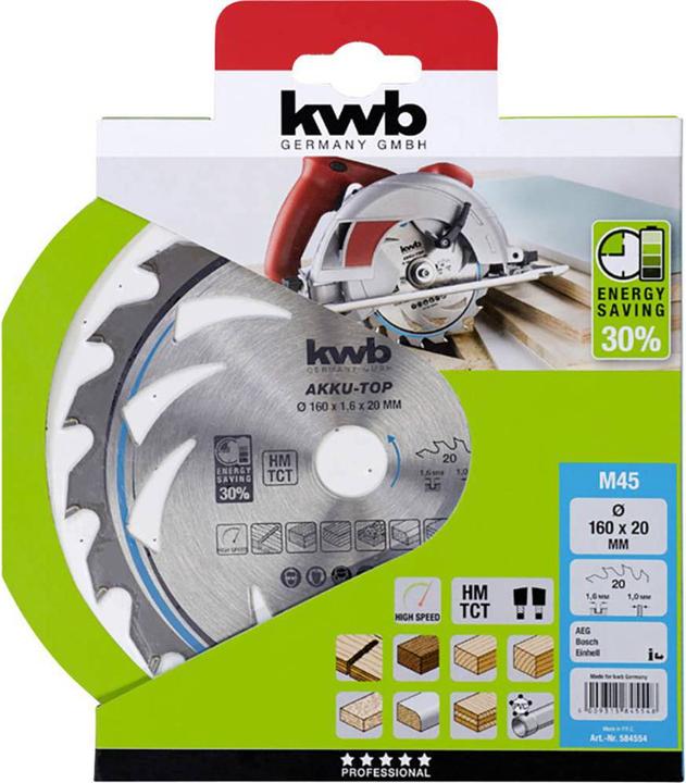 Produktbild kwb 584754 Hartmetall Kreissägeblatt 165 x 20 x 1 mm Zähneanzahl: 24 1 St.