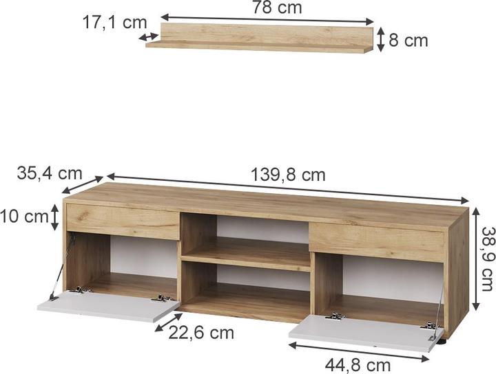 Image du produit Vichy Wohnwand Berno, Goldkraft Eiche/Weiss, 2 Teile