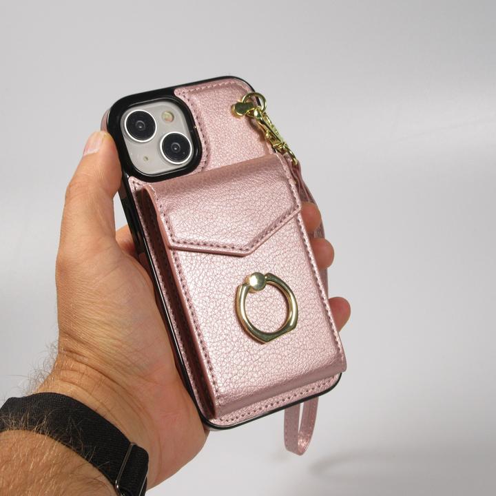 Actual product image PhoneLook DeLuxe elegant leather-look cover with wallet + carrying ring (Apple iPhone 15 Plus)