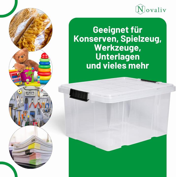 Immagine prodotto Novaliv 3x Aufbewahrungsboxen mit Deckel 27L transparente Nestbar stapelbare Storage boxes mit Clipv (46,5 x 36,5 x 24 cm, 27 l)