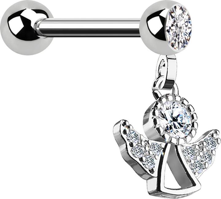 Produktbild Star Piercing Micro Barbell silber mit Kugel und Anhänger Engel (Messing, Chirurgenstahl 316L)