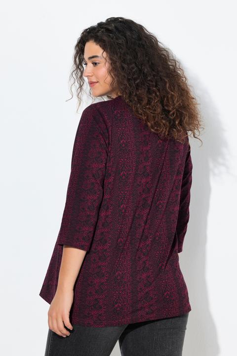 Actual product image Ulla Popken Mixed Pattern Stripe 3/4 Sleeve Tee (62)