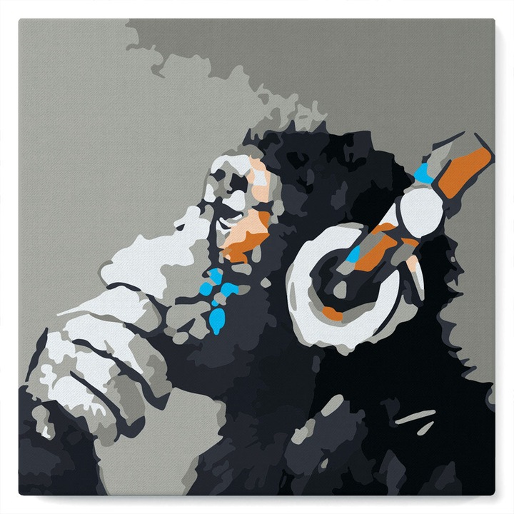 Actual product image Figured'Art Mini Paint by Numbers framed - Monkey wearing headphones