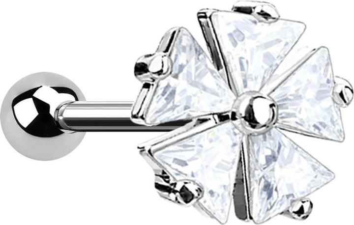 Produktbild Star Piercing Micro Barbell silber mit fünf Dreieckskristall (Messing, Chirurgenstahl 316L)