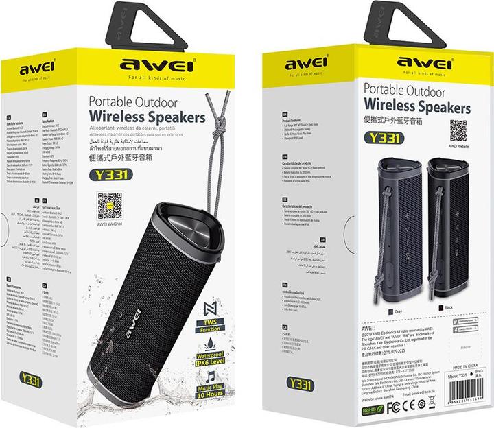 Actual product image Awei Portable Speaker Bluetooth Speaker Y331 Black (10 h)