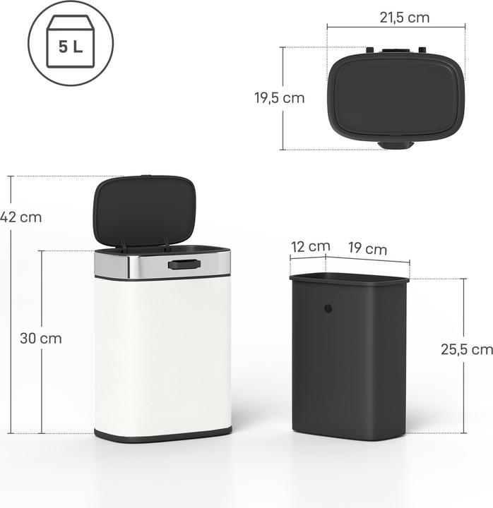Produktbild Homcom Mülleimer Edelstahl, Kunststoff Cremeweiss (5 l)