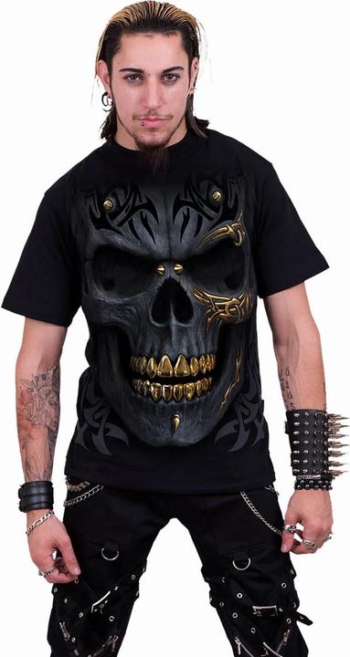 Actual product image Spiral Unisex Adult Black Gold Skull T-Shirt (3XL)