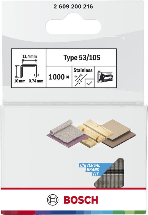 Produktbild Bosch Professional Zubehör Feindrahtklammer Typ 53, 11,4 x 0,74 x 10 mm, 1000er-Pack, rostfrei